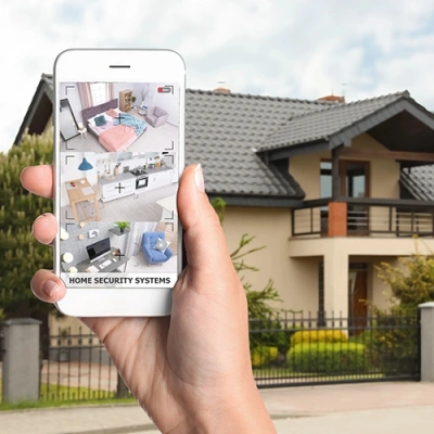 Provo vivint phone display of cctv live feed in front of a house